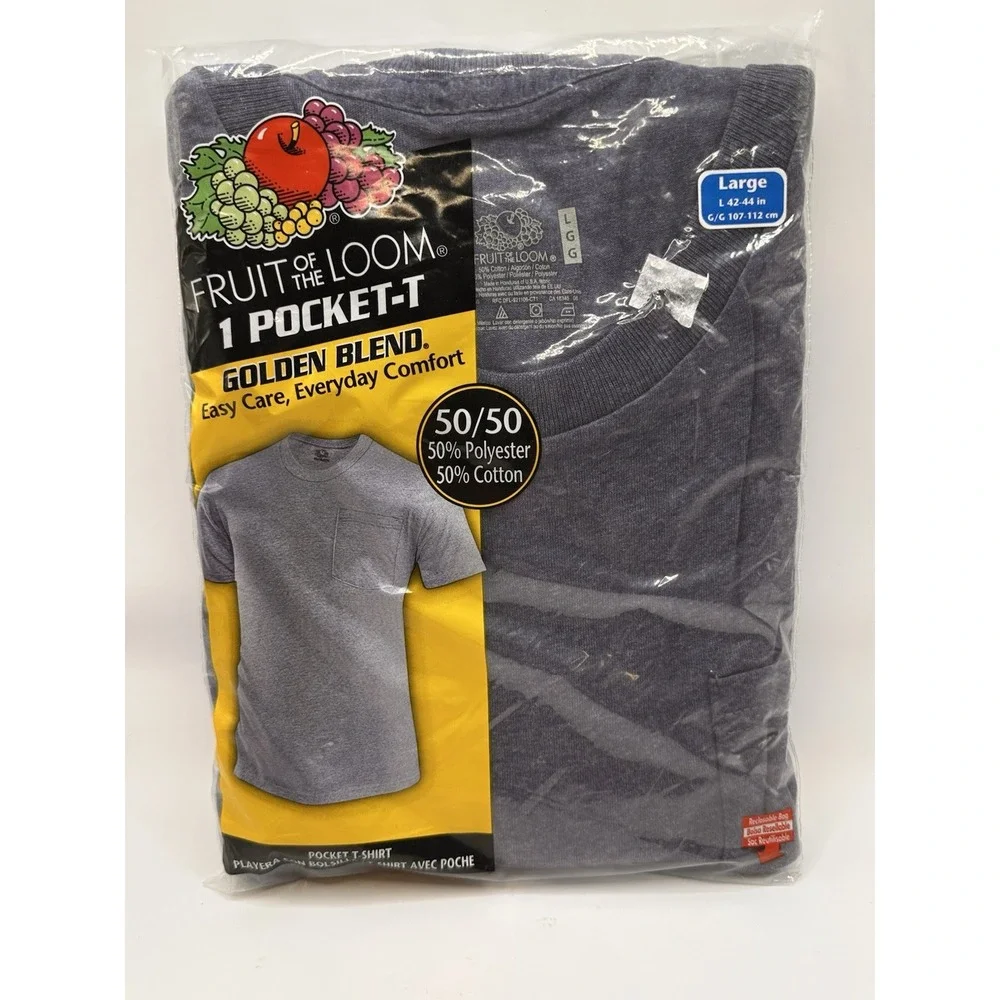 VTG. KMART FRUIT OF‎ THE LOOM MENS POCKET T-SHIRT Blue Large Short SLEEVE NEW